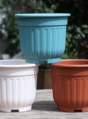 高颜值塑料花盆欧式帝罗马树脂仿陶瓷花盆竖纹桌面阳台圆形加厚