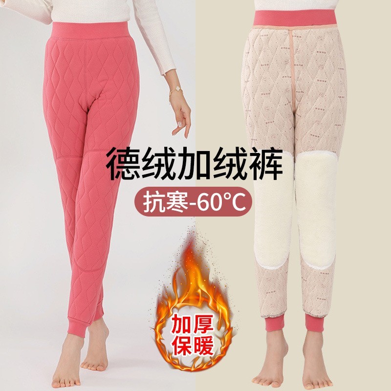 女款加绒加打底裤秋冬季防寒蚕丝户外德绒大码裤子高弹高腰棉裤