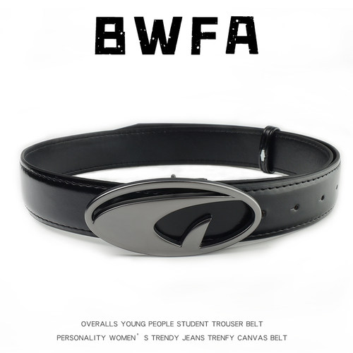 鲸像LOGO喷砂黑色扣头腰带女