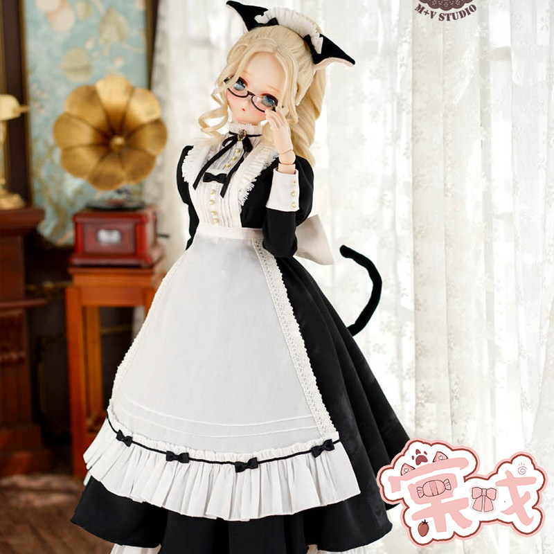 【棠戏BJD】衣服【喵屋】黑猫 长裙女仆装 3分 DD 制服娃衣