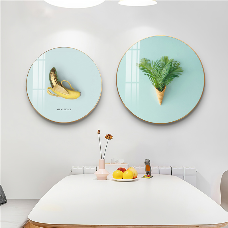 北欧水果菠萝英文字母圆形挂画小清新绿色抽象装饰画轻奢印刷壁画