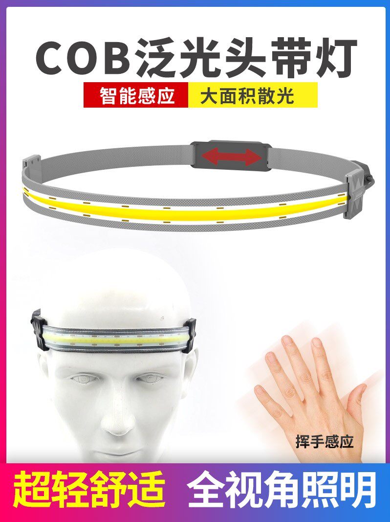 COB感应头灯强光充电超亮头戴式续航超长夜钓鱼专用小头顶照明灯