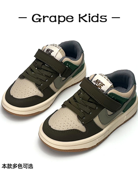 GRAPE 一儿童鞋男童军绿色真皮板鞋2024春秋季新款男童鞋童鞋