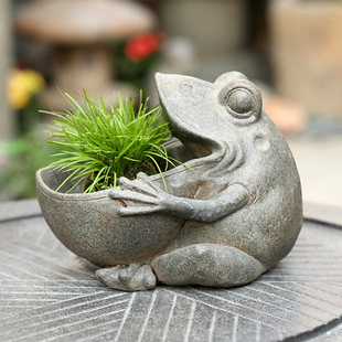 户外庭院大嘴青蛙花盆别墅花园布置造景花器盆栽阳台露台装 饰摆件