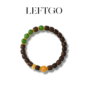 LEFTGO左戈加里曼丹沉香老型珠手串女S925银镀18k金和田碧玉手链