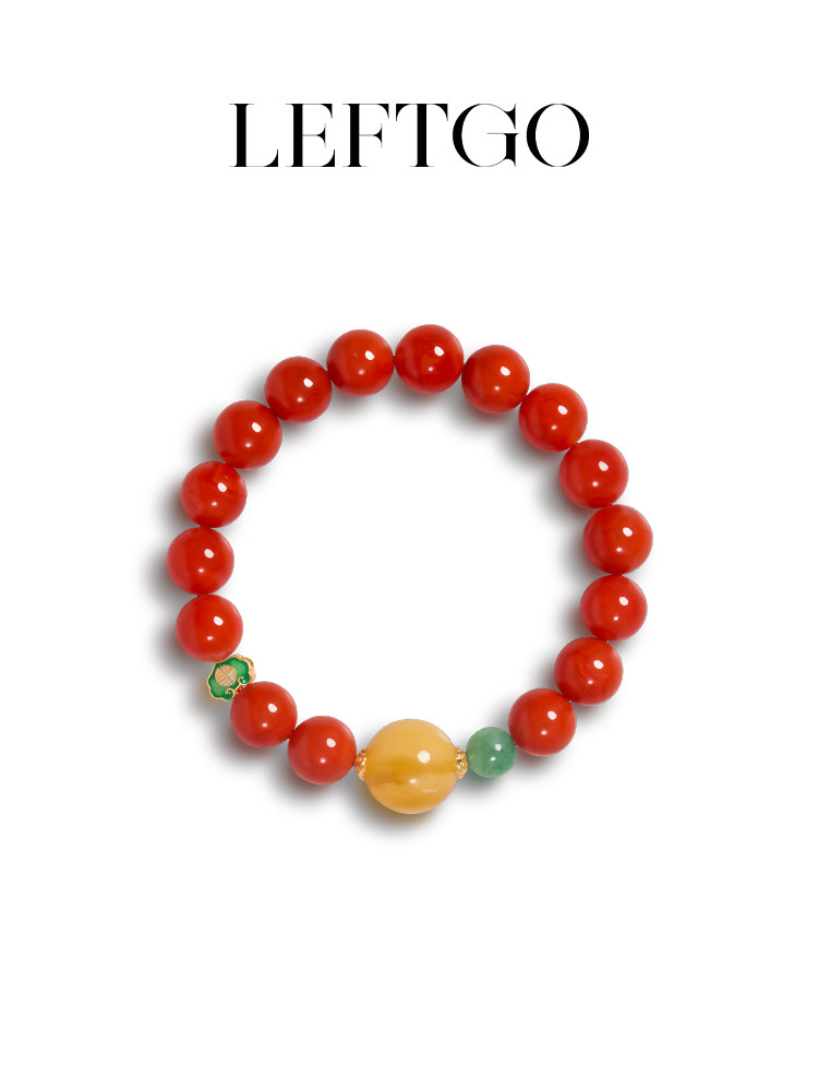 LEFTGO ZUO GE  천연 남쪽 빨간색 팔찌 여성 RUYI 잠금 에나멜 옥 밀랍 구슬 팔찌 새로운 스타일