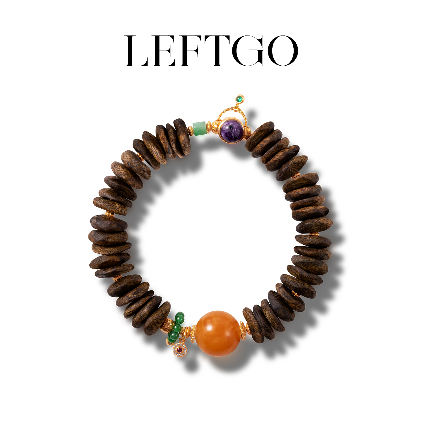 天然沉香随型手链女银镀金手串