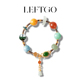 LEFTGO左戈天然和田碧玉蜜蜡翡翠多宝手链女款 S925银镀18K金手串