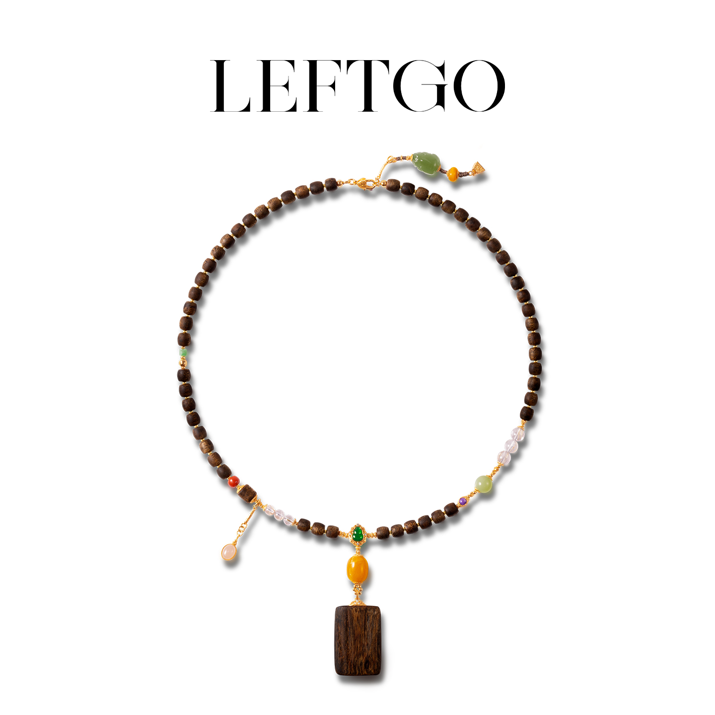 天然沉香无事牌吊坠桶珠项链女