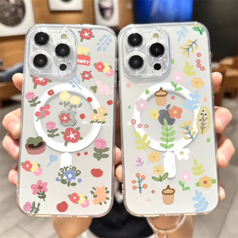 磁吸Magsafe适用苹果17promax手机壳16碎花iPhone15pro透明16plus卡通13Pro高级11简约12女se4华为mate60花朵