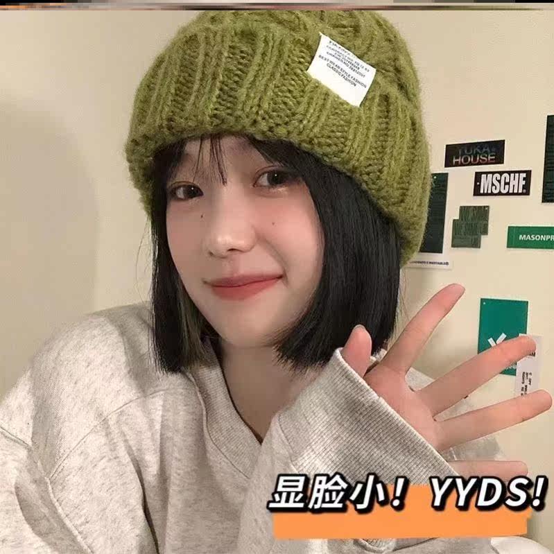 适合短发的帽子女日系学生女秋冬天高颜值粗针织毛线帽百搭宽松