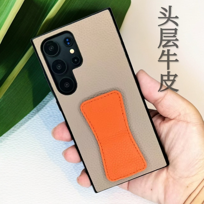 适用三星S24Ultra手机壳新款galaxyS24+真皮防摔腕带支架带挂绳s23ultra保护壳头层牛皮S23手机套简约奢华