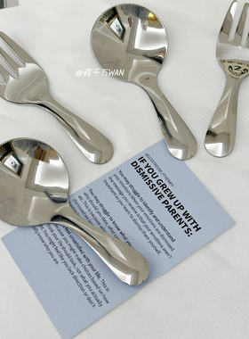 程千万WAN 精致304不锈钢儿童叉勺套装短柄宝宝吃饭餐具甜品勺子