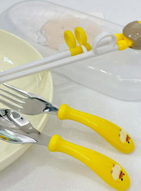 可爱儿童餐具304不锈钢宝宝辅食叉勺练习筷自主吃饭组合便捷套装