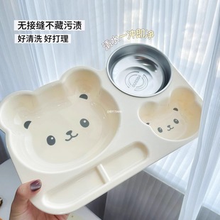 新款 卡通小熊可爱儿童餐盘304不锈钢幼儿园宝宝专用塑料辅食盘子
