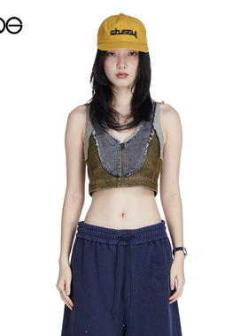 【ENG】Anomalies Department 废土风做旧撞色短款牛仔背心上衣女