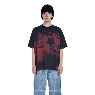 【ENG】Anomalies Department 绯红撞色印花宽松短袖T恤 博主同款