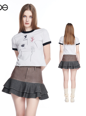 【断码特惠】Effet de Soleil 贴布印花圆领做旧拼色短袖T恤