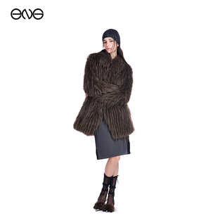 【ENG】Effet de Soleil 流苏仿皮草外套中长款翻领大衣  秋冬