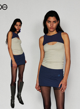 【ENG Limited Collection】叠穿撞色背心上衣短裙女 淡人