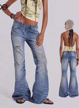 【ENG】JADED LONDON 水洗做旧褶皱低腰微喇牛仔裤长裤女新品25秋