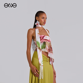 ENG JADED LONDON 缎面印花紧身抹胸上衣女流苏围巾 秋冬