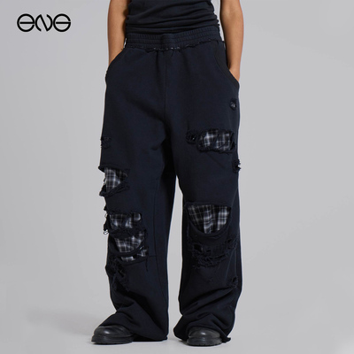【ENG】JADED LONDON街头做旧破洞格纹拼接休闲长裤男女新品26春