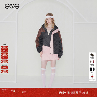 【ENG】Effet de Soleil 缎光拼色羽绒服连帽夹克外套女新品25冬