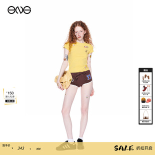 ENG 辣妹拼色外穿运动短裤 Effet Soleil美式 女低腰休闲热裤