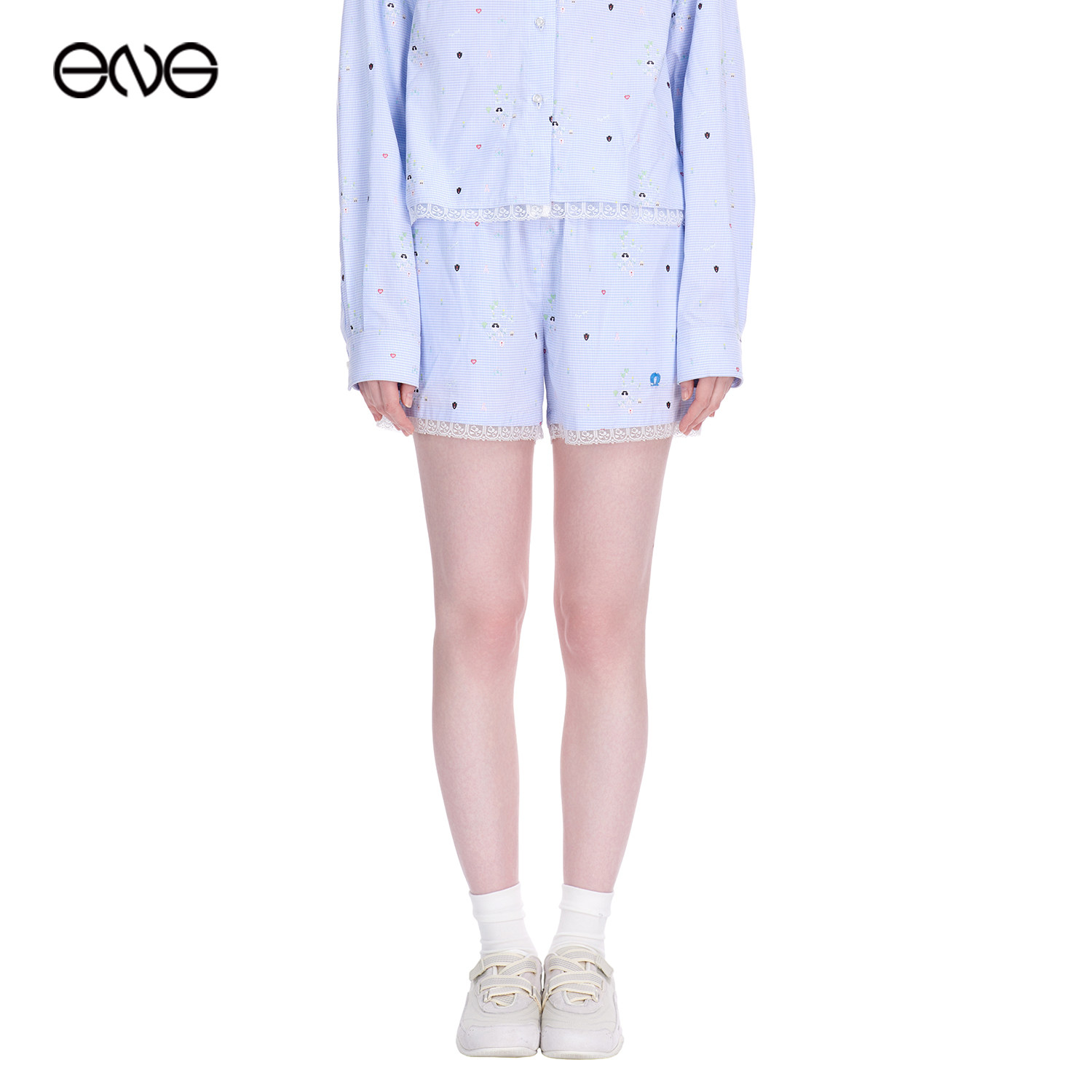 【ENG】Effet de Soleil格纹印花蕾丝花边短裤女宽松休闲新品26夏