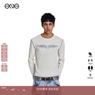 LONDON JADED 美式 复古拼色圆领印花长袖 秋冬 T恤男女 ENG