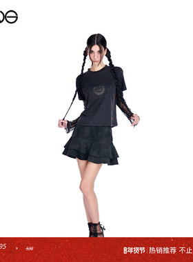 【ENG】Effet de Soleil 蕾丝拼接马蹄铁印花长袖T恤上衣女装