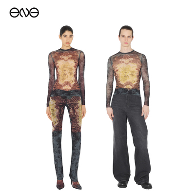 【ENG】Jean Paul Gaultier 网纱圆领长袖T恤上衣男女 新品25秋