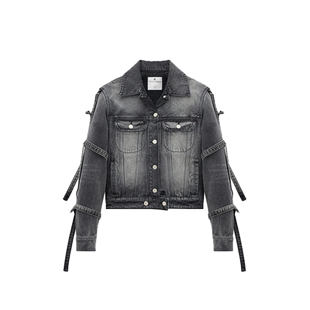 【断码特惠】COURREGES 古未界女装多饰带石洗牛仔工装夹克