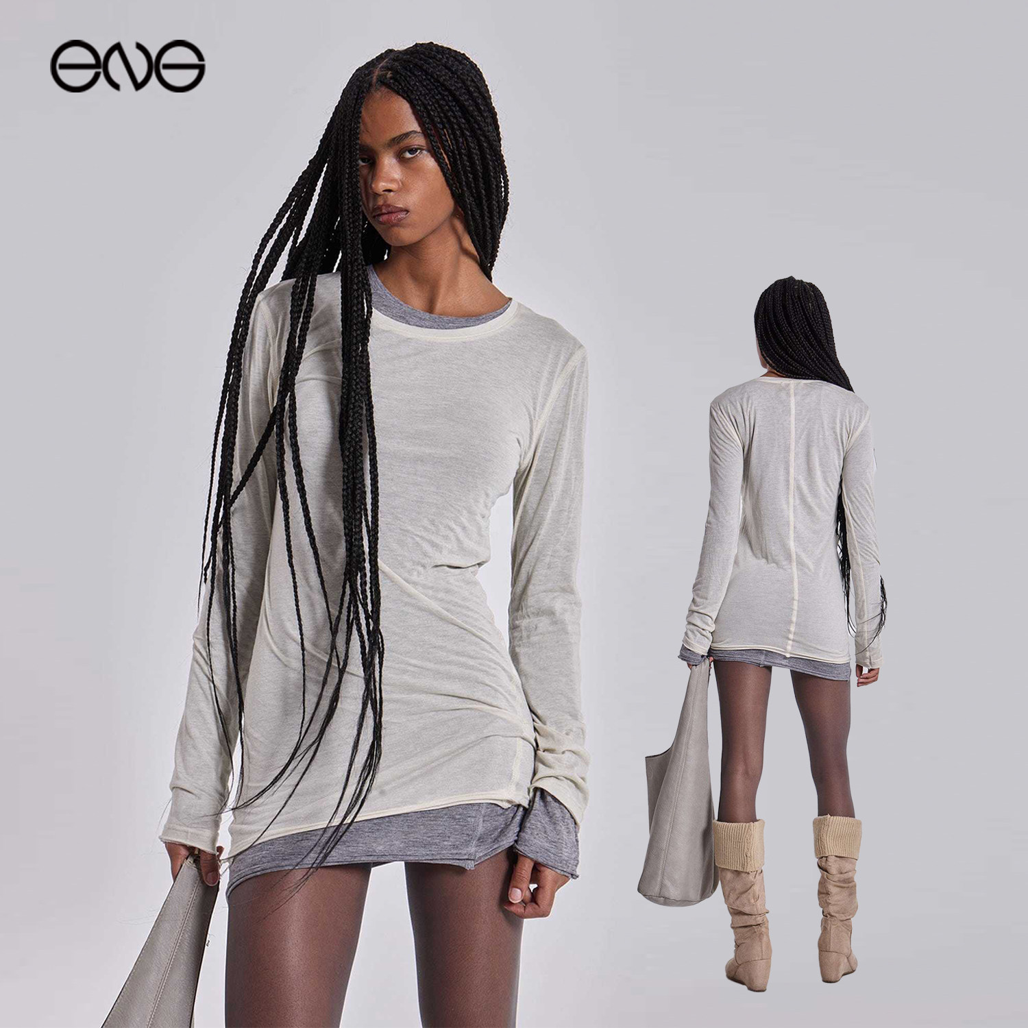 【ENG】JADED LONDON微透简约修身纯色长袖连衣裙短裙女新品26夏