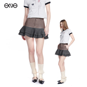 ENG Effet Soleil 木耳边拼色做旧水洗半身裙短裙女