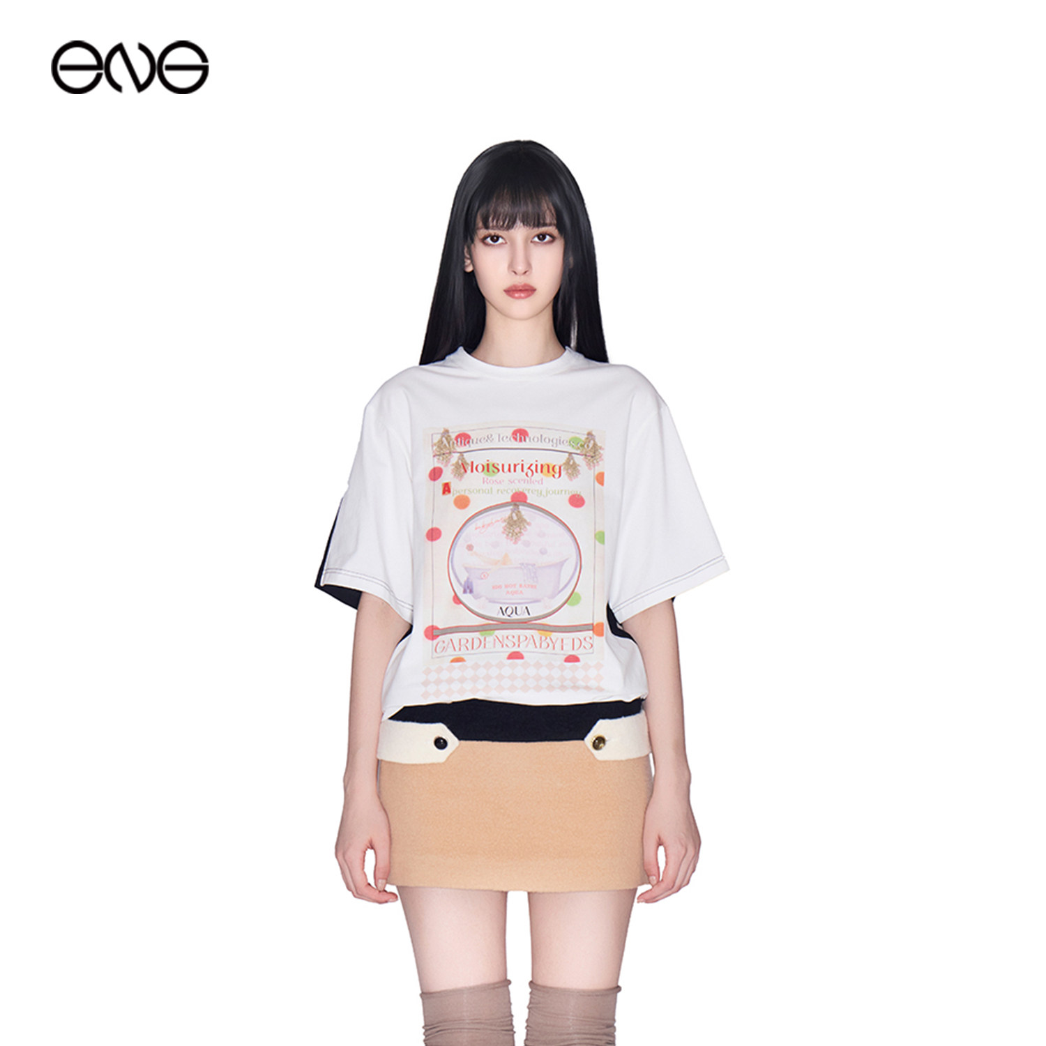 【ENG】Effet de Soleil拼色印花短袖T恤上衣女装新品26秋