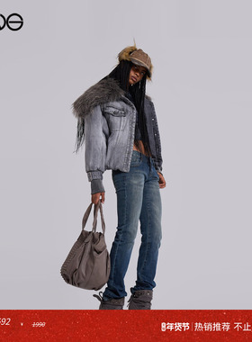 【ENG】JADED LONDON大毛领牛仔外套夹克棉服厚保暖男女新品25冬