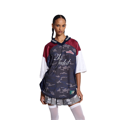 千禧复古迷彩拼色短袖足球衫