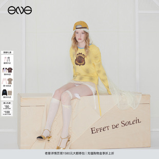 徽標印花水洗長袖 新品 25秋 Soleil 裝 Effet ENG T恤上衣女