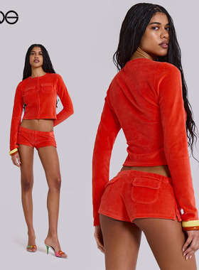 【ENG】JADED LONDON 丝绒长袖T恤开衫上衣短裤女套装 新品25秋