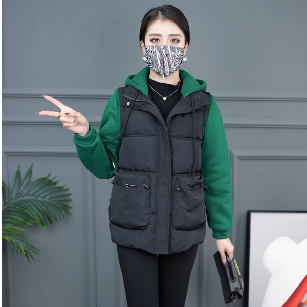 蓝菲轻奢服饰冬装2023冬季新款方口袋短款假两件外套棉衣连帽L902