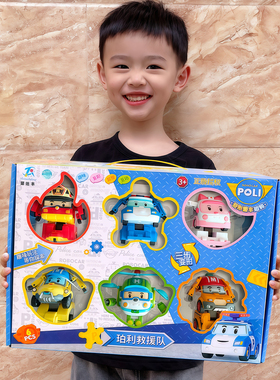 正版变形珀利警长玩具poli声光警车安巴救护车DIY拆卸消防车儿童3
