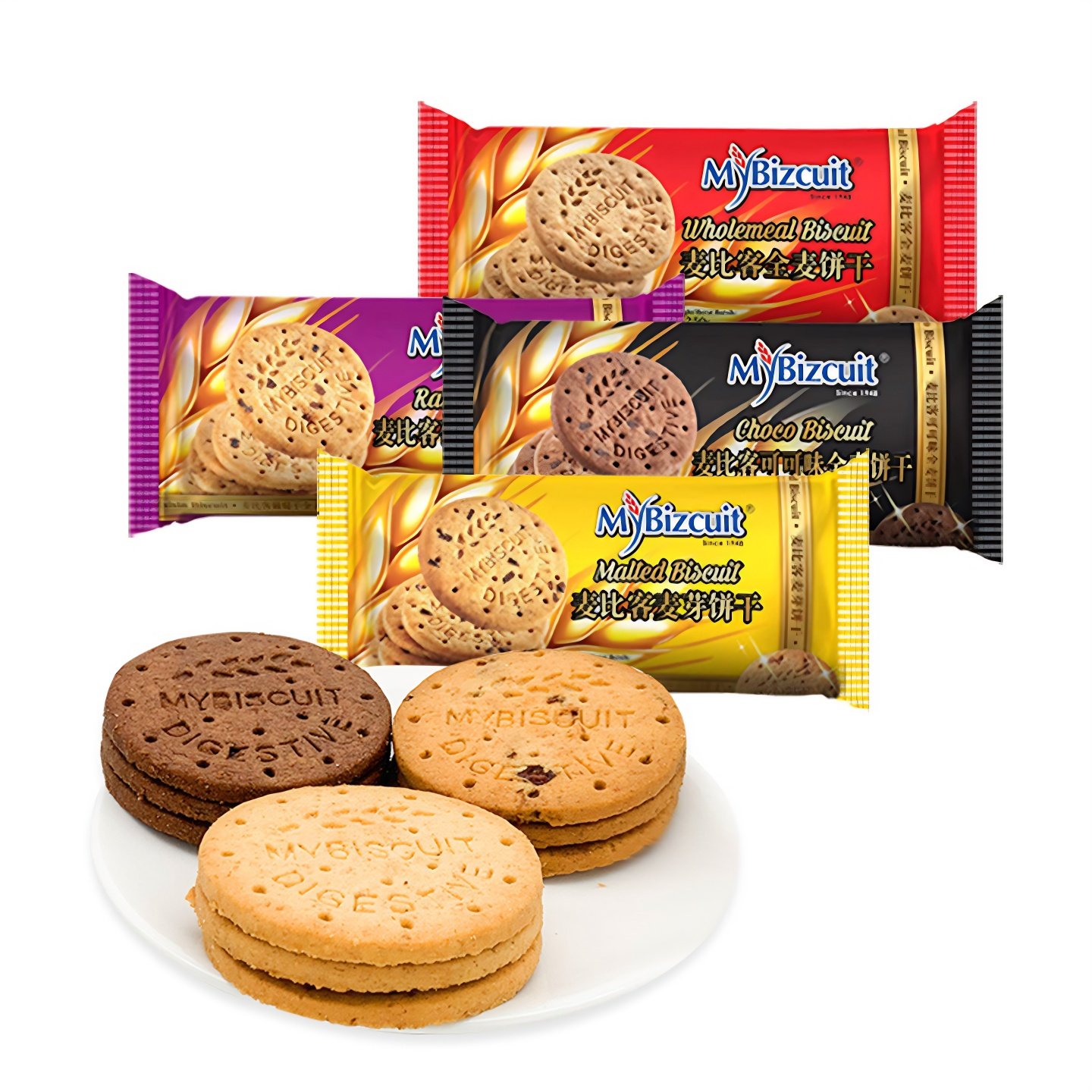 马来西亚进口麦比客全麦饼干250g葡萄干可可味粗粮消化代餐食品d