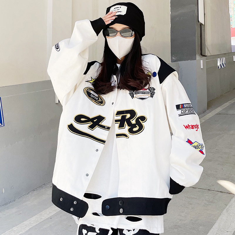 美式棒球服女飞行员白色夹棉