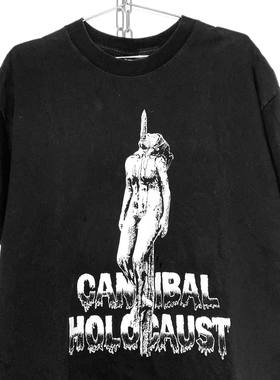 茂密有声工作室Cannibal Holocaust复古做旧水洗款短袖T恤嘻哈
