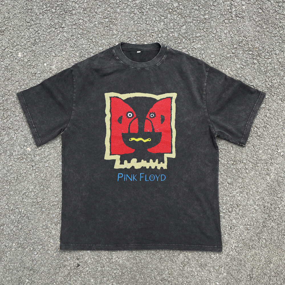 平克 弗洛伊德 pink floyd水洗做旧复古宽松摇滚短袖t恤衫怀旧ins