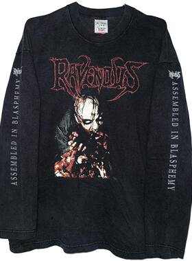 茂密有声工作室Vintage Ravenous复古做旧摇滚乐队纯棉长袖T恤