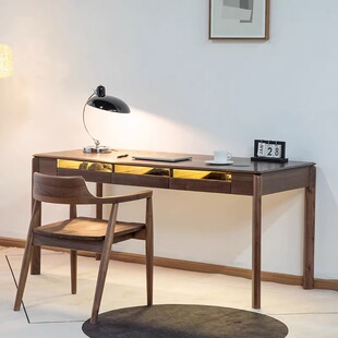 北美黑胡桃木书桌实木单人书桌靠墙儿童电脑桌写字台书房卧室北欧