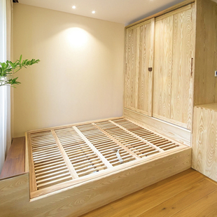 日式实木榻榻米床衣柜一体良白蜡木禽儿童房次卧组合全屋定制佳木